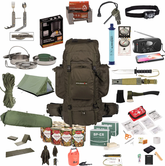 Emergency backpack "Extreme" Survival backpack with tent, sleeping bag, survival kit, emergency rations, water filter, hygiene