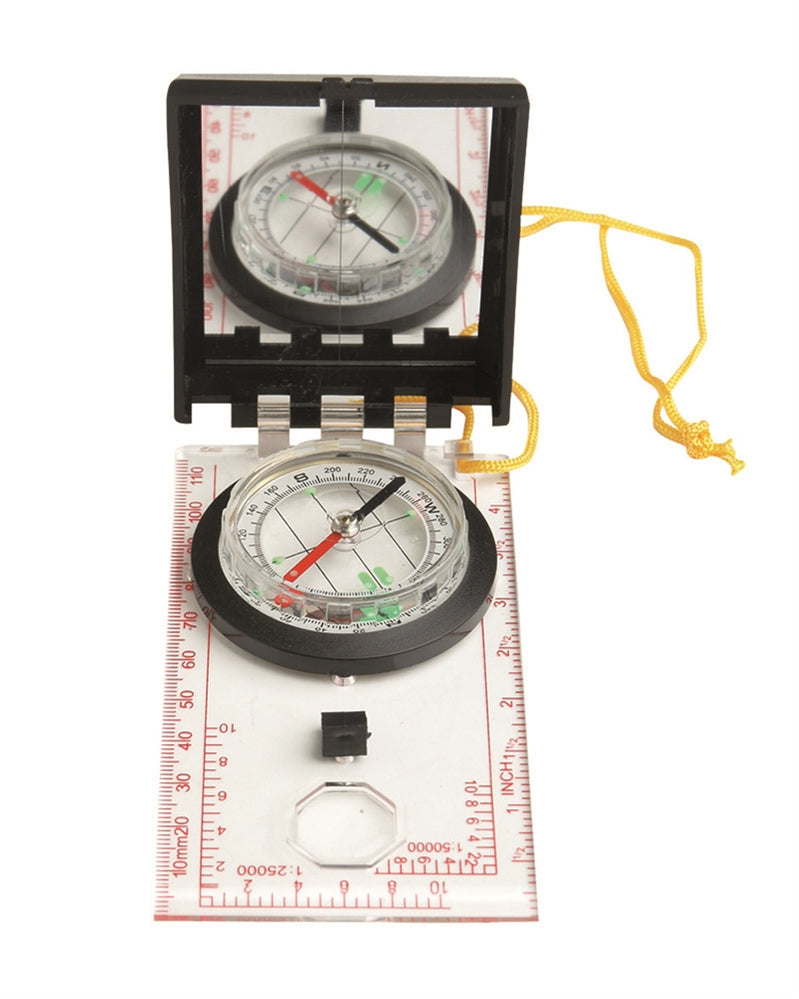 Map compass with mirror, cover, foldable