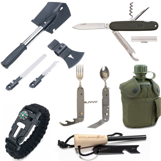 Men's Outdoor Gift Set-Large: Fire Steel, 6-1 Multi Tool, Folding Knife & Emergency Bracelet, Water Bottle