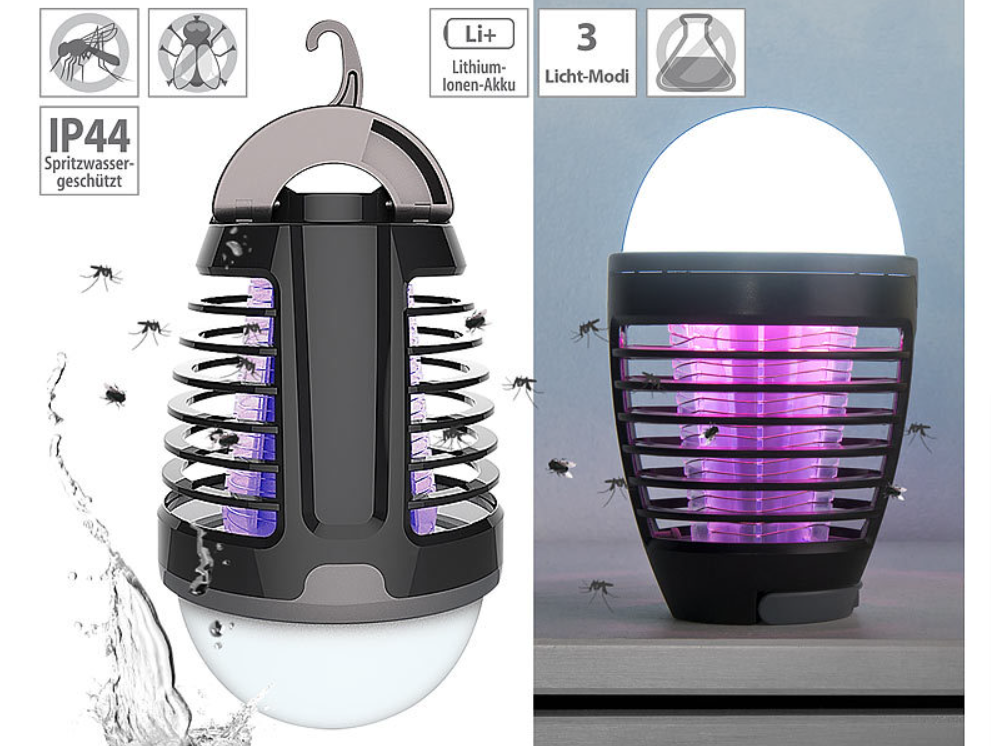 2 ב-1: קוטל חרקים ופנס ניתן לעמעום - הגנה מפני חרקים - אור/מנורה/פנס - חיבור סוללה/USB - אור חירום - מנורת חרקים - אור קמפינג - חשמלי - הגנה לשעת חירום
