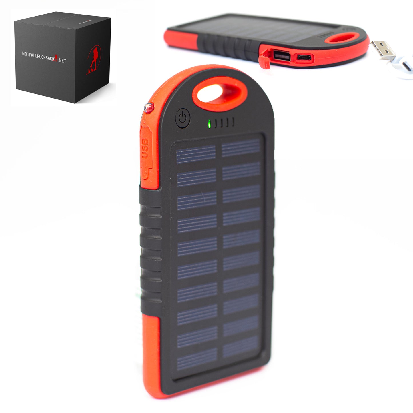 Solar Powerbank פאנל סולארי פרימיום עם בנק חשמל, מנורה ויציאת USB 2x - טען חשמל חירום ישירות עם השמש